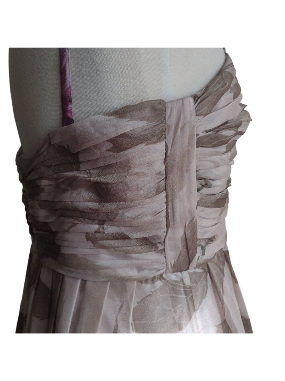 Adrianna Papell Floral Chiffon Formal Dress 12 Beige Magenta Glam Prom Dress - Picture 9 of 12